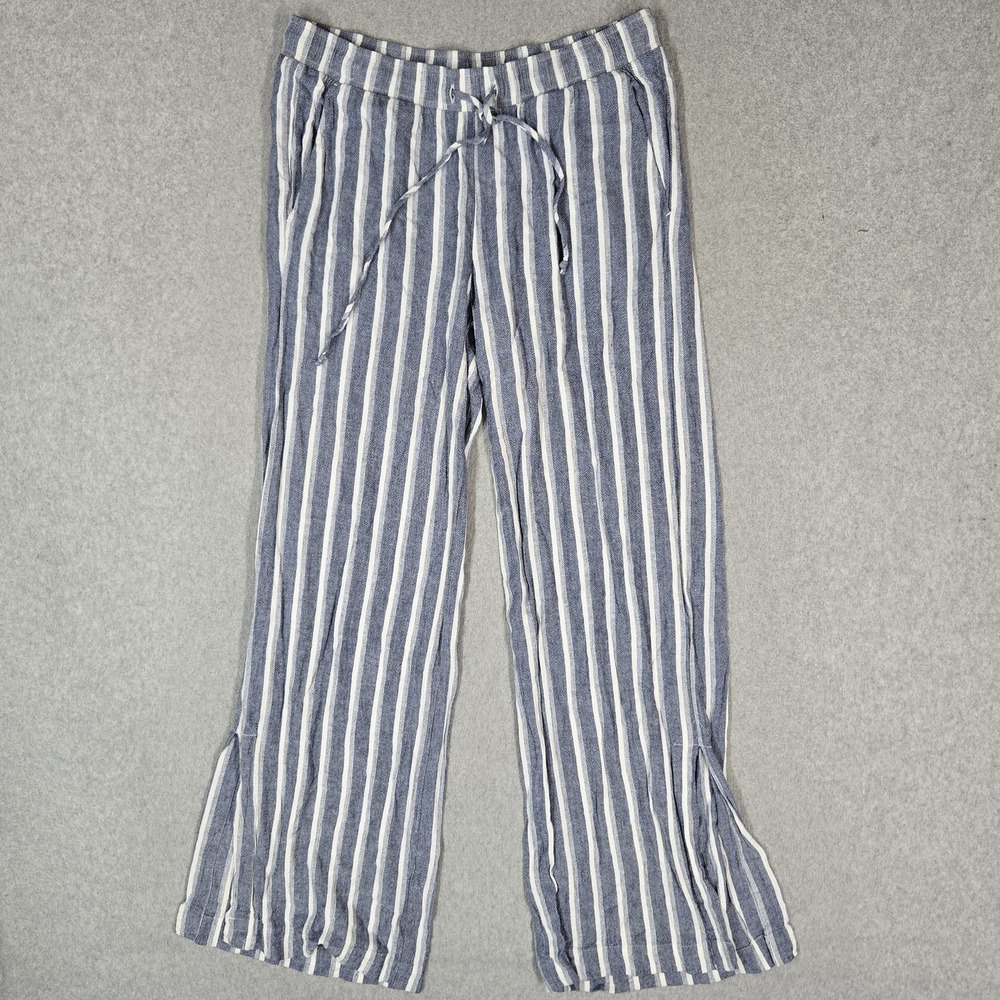 Cloth & Stone Women Pants S Blue Striped Wide Leg Linen Blend Coastal 30" Inseam